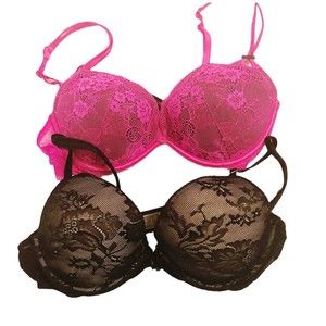 2 Body By Victoria's Secret 34C Black Pink  Push Up Lace Underwire Bras